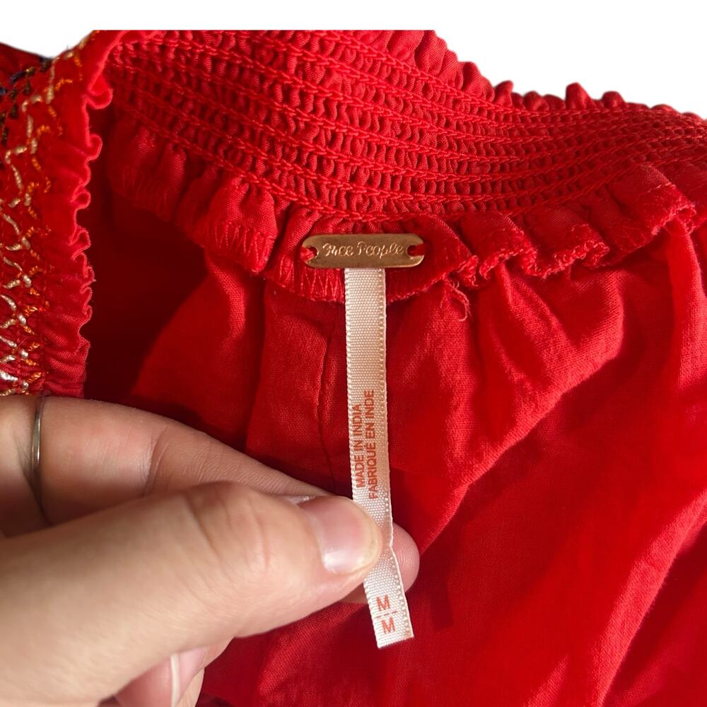 Free People Red Tiered Mini Dress Womens Sz Medium Sunbeams Embroidered Boho - Picture 8 of 16